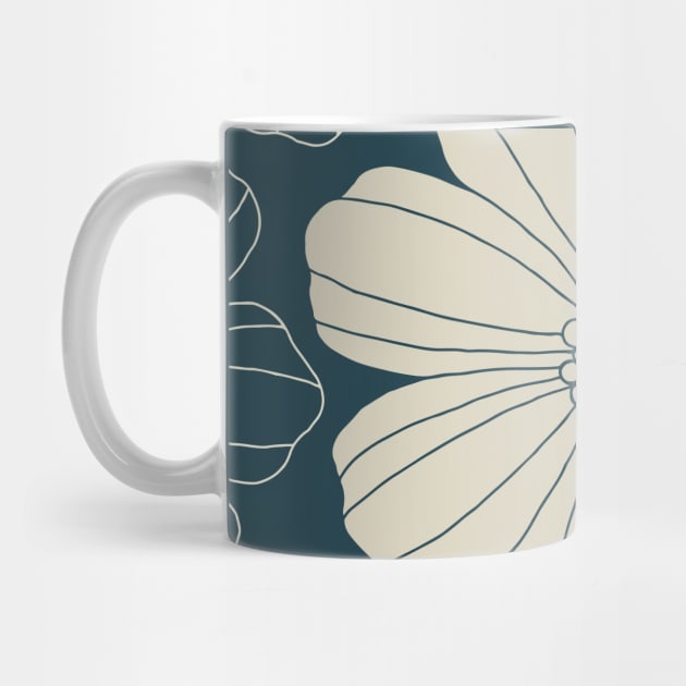 Marsh Mallow Doodle Flower Beige and Navy Blue by tramasdesign